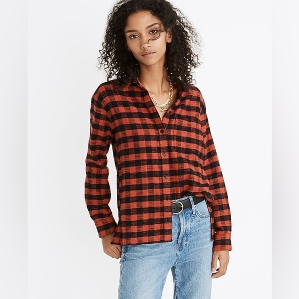 Madewell Flannel Oversized Ex-Boyfriend Shirt in Buffalo Check Sz M